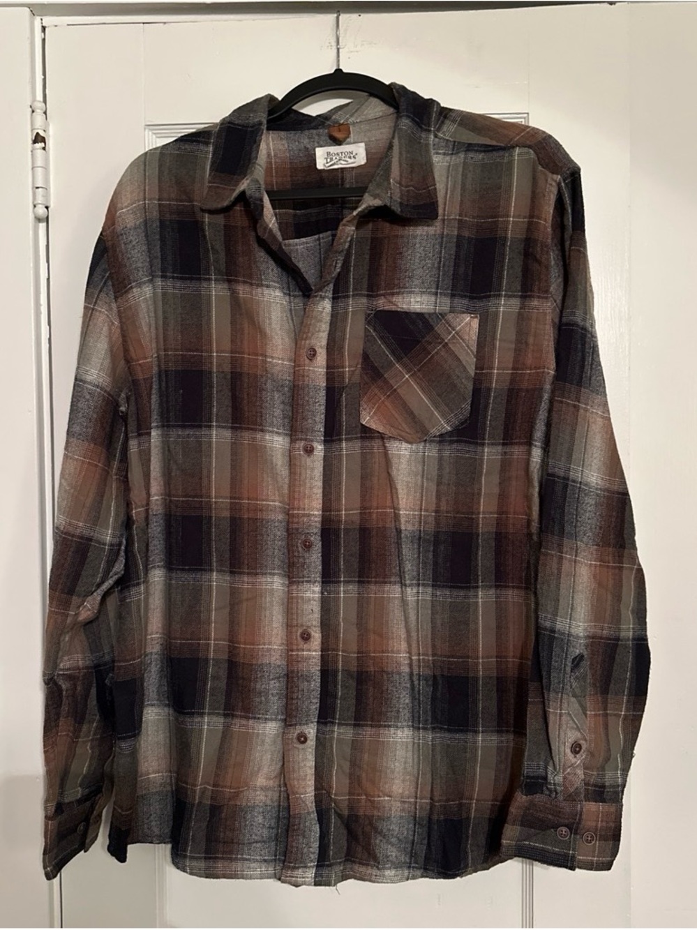 Boston Traders Brown and Black Plaid Button-Down Shirt